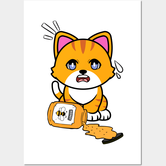 Cute orange cat spilled a jar of honey Wall Art by Pet Station